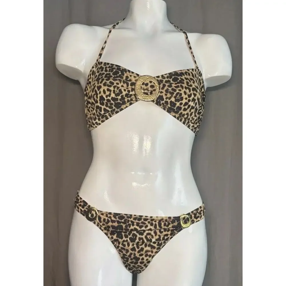 PHAX bikini swimsuit Animal Print Gold Accents Women’s 2 Piece Size Large